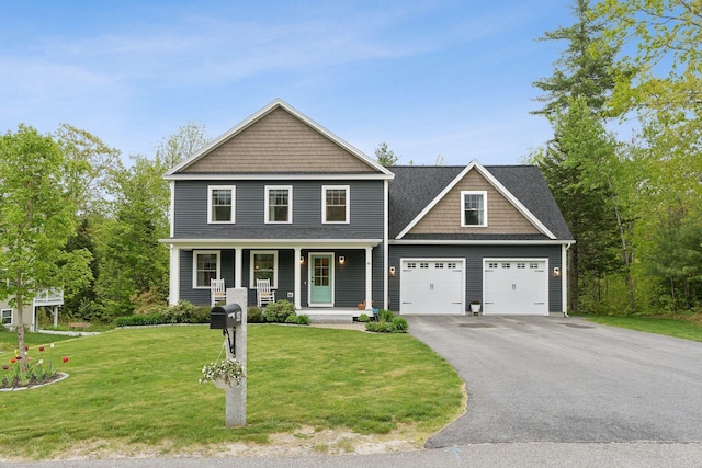 40 Sabatus Ln, Windham, ME 04062 - view of front of home with asphalt driveway, covered porch, and a front yard