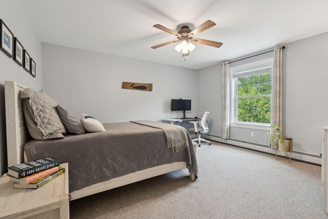 40 Sabatus Ln, Windham, ME 04062 - bedroom with carpet floors, a baseboard radiator, and ceiling fan
