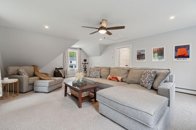 40 Sabatus Ln, Windham, ME 04062 - living area featuring carpet flooring, a ceiling fan, recessed lighting, and lofted ceiling