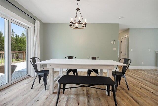 45 Doughty Blvd, Levant, ME 04456 - dining space featuring light wood-style flooring, a chandelier, and baseboards