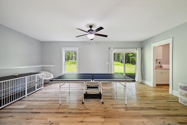 45 Doughty Blvd, Levant, ME 04456 - rec room featuring ceiling fan, wood finished floors, and baseboards