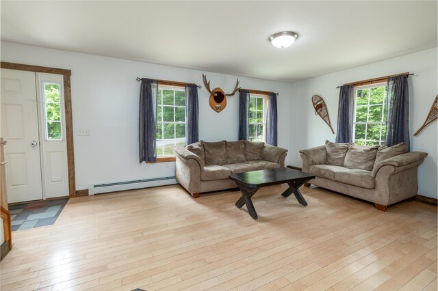 310 Fields Hill Rd, Sumner, ME 04292 - living room with baseboard heating and light wood finished floors