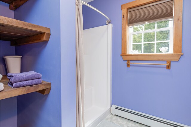 310 Fields Hill Rd, Sumner, ME 04292 - full bath featuring baseboard heating and a shower stall