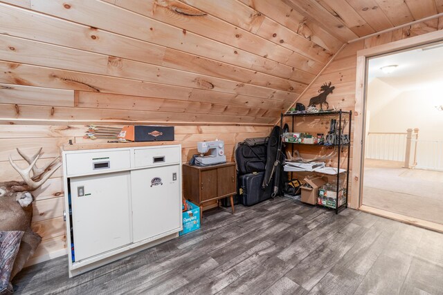 310 Fields Hill Rd, Sumner, ME 04292 - additional living space featuring wooden ceiling, vaulted ceiling, wood finished floors, and wooden walls