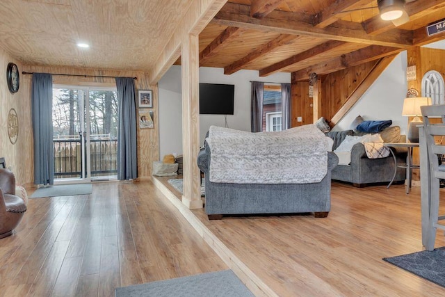 41 Sunny Ln, Sanford, ME 04073 - living area featuring light wood finished floors and wood ceiling
