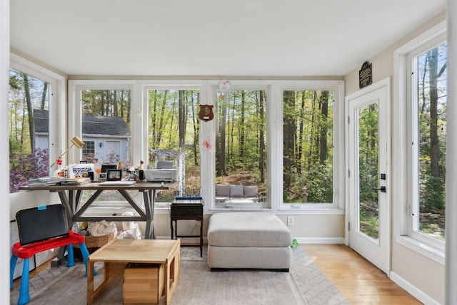 47 Old Post Ln, Sanford, ME 04073 - sunroom featuring healthy amount of natural light, baseboards, and wood finished floors