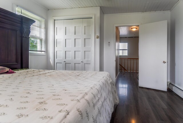 982 Main St, Grand Isle, ME 04746 - bedroom featuring dark wood-type flooring, a closet, and a baseboard heating unit