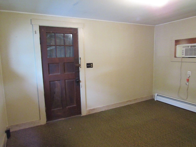 25 Moores Mill Rd, Canaan, ME 04924 - entryway with a wall mounted AC, carpet floors, baseboards, and ornamental molding