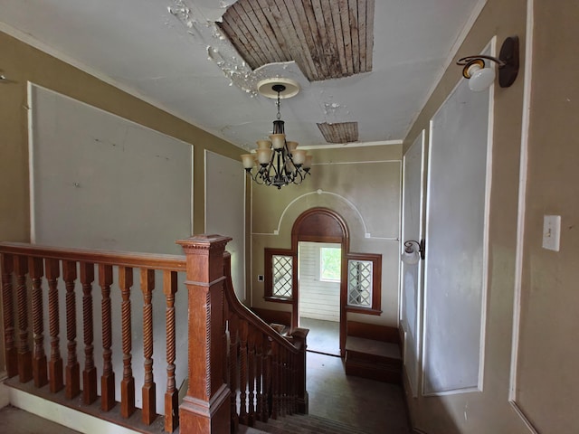 9 St Albans Rd, Corinna, ME 04928 - stairway with a chandelier
