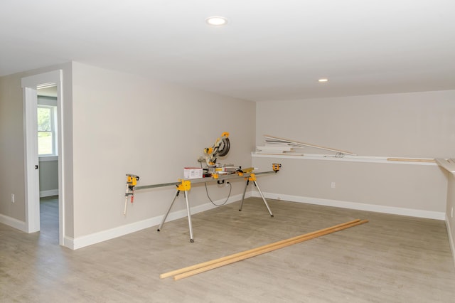44 Bailey Rd, Cambridge, ME 04923 - recreation room featuring wood finished floors, baseboards, and recessed lighting