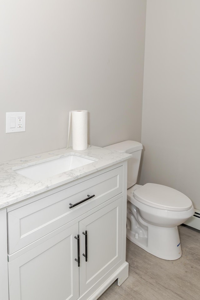 44 Bailey Rd, Cambridge, ME 04923 - bathroom featuring toilet, vanity, and wood finished floors