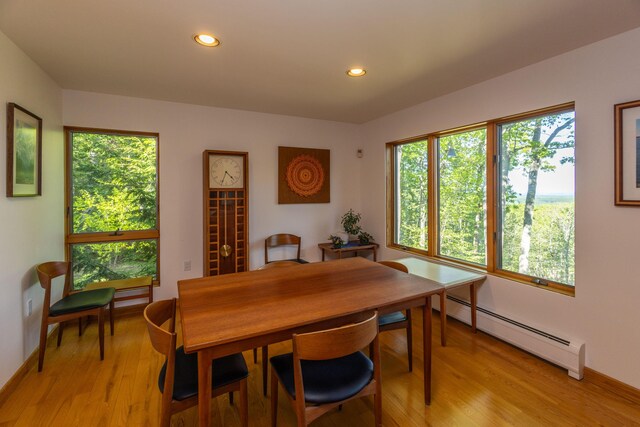 5 Spring Mountain Dr, Rockport, ME 04856 - dining room featuring a baseboard heating unit, recessed lighting, light wood-type flooring, and baseboards