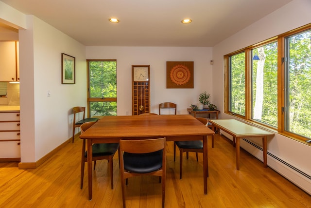 5 Spring Mountain Dr, Rockport, ME 04856 - dining area with light wood finished floors, recessed lighting, healthy amount of natural light, a baseboard radiator, and baseboards