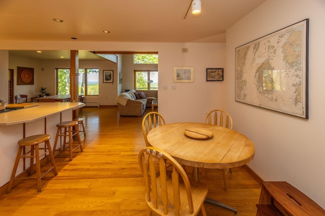 5 Spring Mountain Dr, Rockport, ME 04856 - dining area featuring light wood-style floors, recessed lighting, and baseboard heating