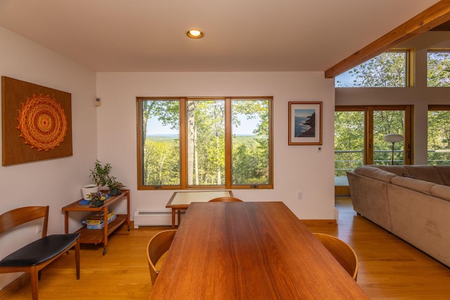 5 Spring Mountain Dr, Rockport, ME 04856 - dining room featuring a baseboard heating unit, light wood-style flooring, and recessed lighting