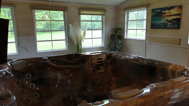 55 Pember Rd, Levant, ME 04456 - bathroom featuring ornamental molding and a jetted tub