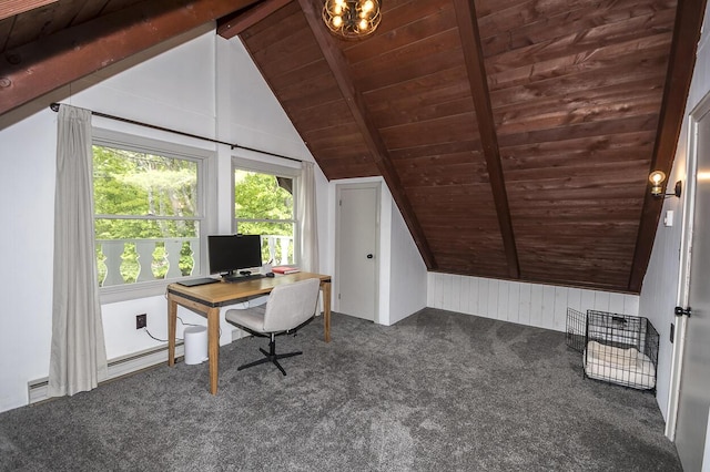 37 Hubbard Rd, Berwick, ME 03901 - carpeted home office featuring wood ceiling and wood walls