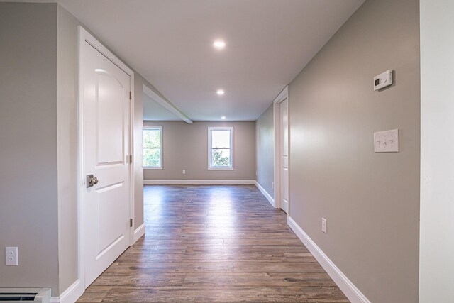 58 Pequawket Trl, Baldwin, ME 04024 - spare room featuring wood finished floors, a baseboard radiator, and recessed lighting