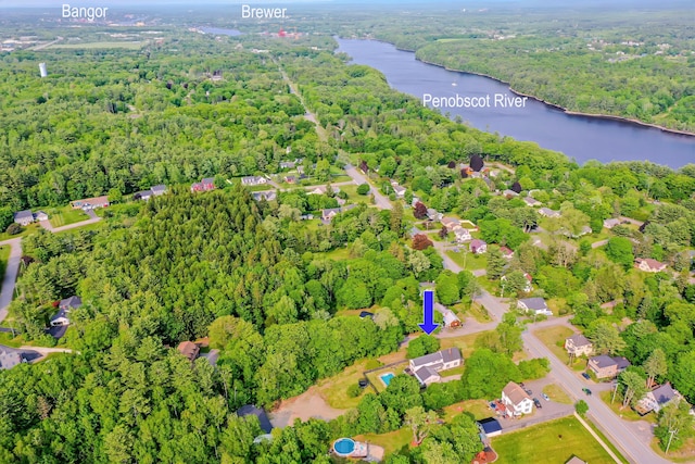 304 Main Rd N, Hampden, ME 04444 - bird's eye view of a nearby body of water and a heavily wooded area