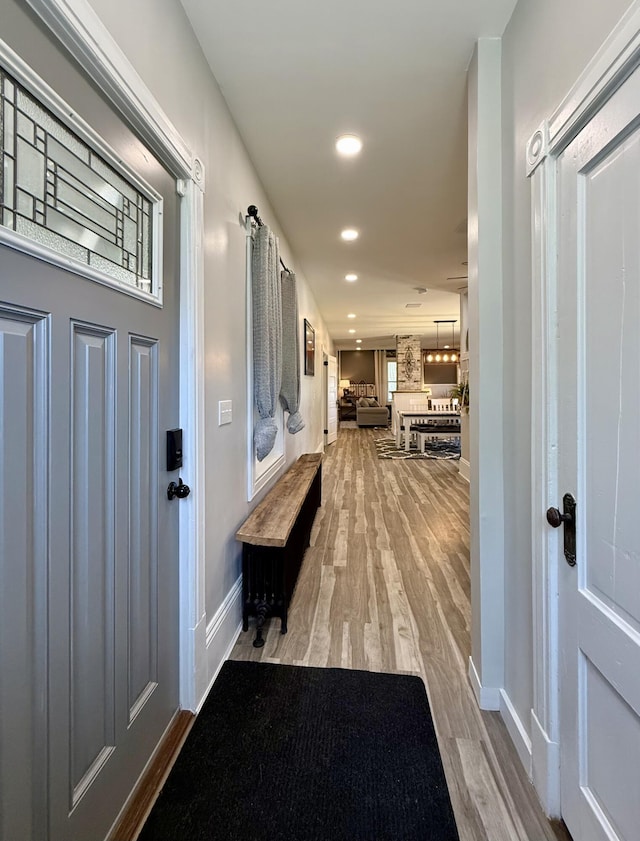 88 Union St, Calais, ME 04619 - entrance foyer with light wood-style floors, recessed lighting, and baseboards