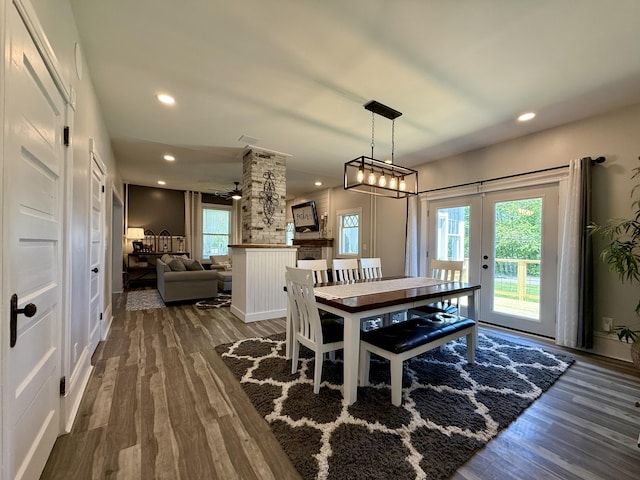 88 Union St, Calais, ME 04619 - dining area with french doors, wood finished floors, and recessed lighting