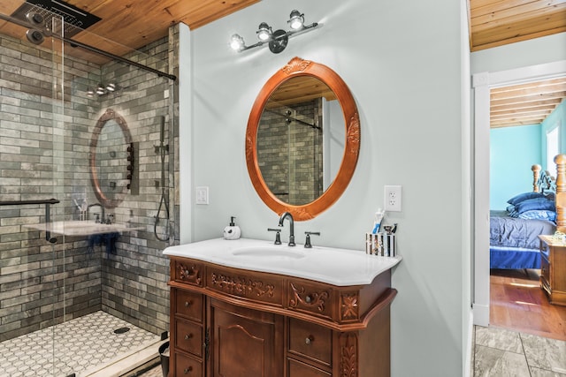 55 Mountain View Ext, Rockland, ME 04841 - full bath with wood ceiling, ensuite bath, vanity, and a shower stall