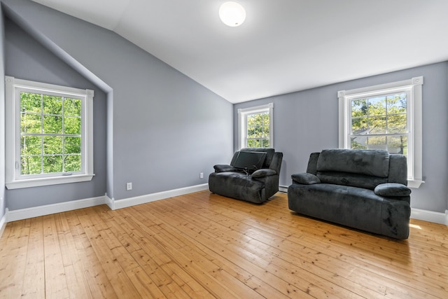 55 Mountain View Ext, Rockland, ME 04841 - living area featuring lofted ceiling, wood-type flooring, baseboards, and a baseboard heating unit