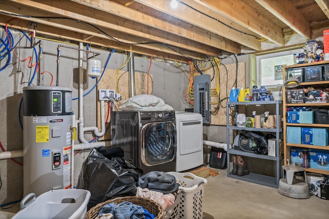 55 Mountain View Ext, Rockland, ME 04841 - unfinished basement with washing machine and clothes dryer, heat pump water heater, and electric panel