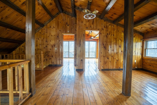 526 Range Rd, Dover-Foxcroft, ME 04426 - additional living space with wooden walls, wood-type flooring, wooden ceiling, and a chandelier