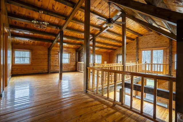 526 Range Rd, Dover-Foxcroft, ME 04426 - hallway with wood ceiling, wood-type flooring, and wooden walls