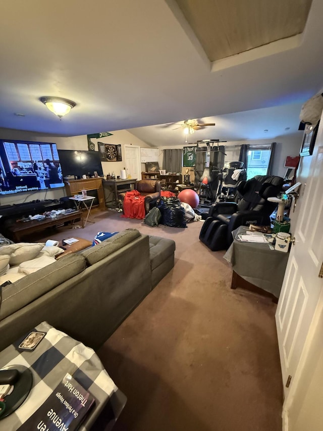 43 Rosedale St, Lewiston, ME 04240 - living room featuring carpet floors and ceiling fan