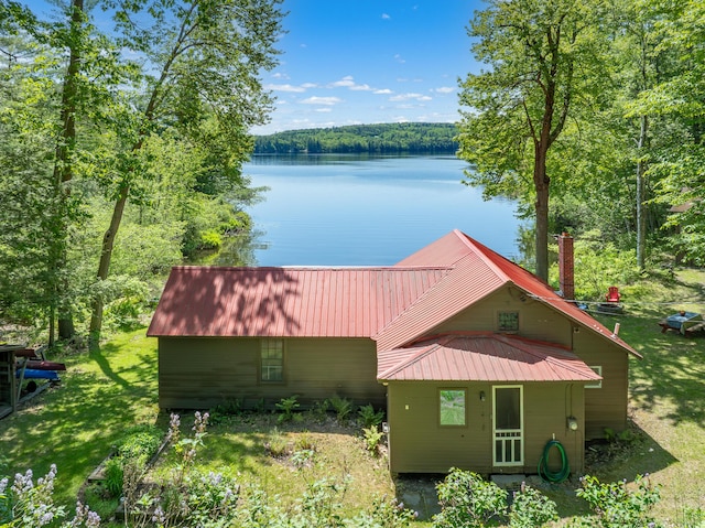 66 Myron Hall Rd, Raymond, ME 04071 - dock featuring a water view, a view of trees, and a yard