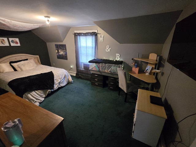25 Jarvis Gore Dr, Eddington, ME 04428 - carpeted bedroom with vaulted ceiling and a baseboard radiator