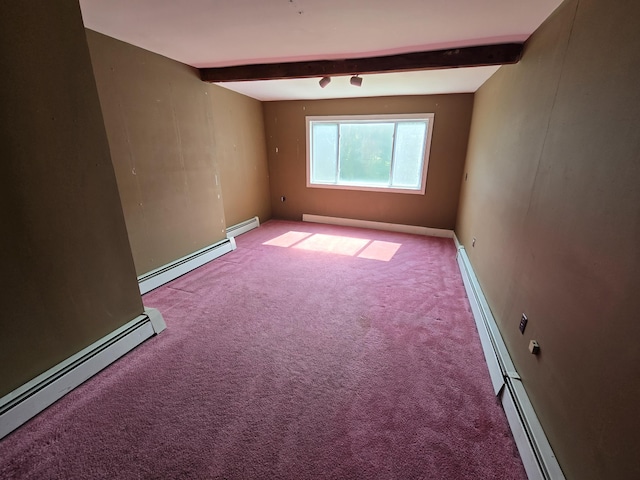 25 Jarvis Gore Dr, Eddington, ME 04428 - spare room featuring carpet floors, a baseboard heating unit, and beamed ceiling