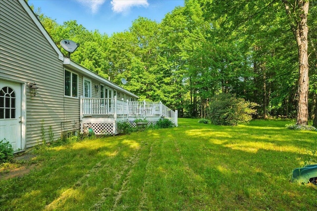 14 Goshen Ln, New Gloucester, ME 04260 - view of green lawn featuring a wooden deck