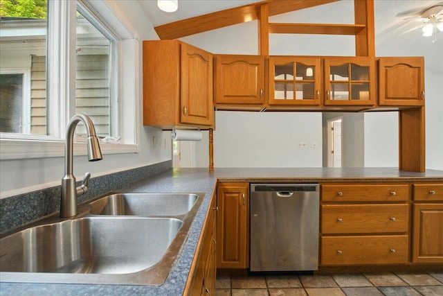 14 Goshen Ln, New Gloucester, ME 04260 - kitchen with dishwasher, a sink, brown cabinets, and plenty of natural light