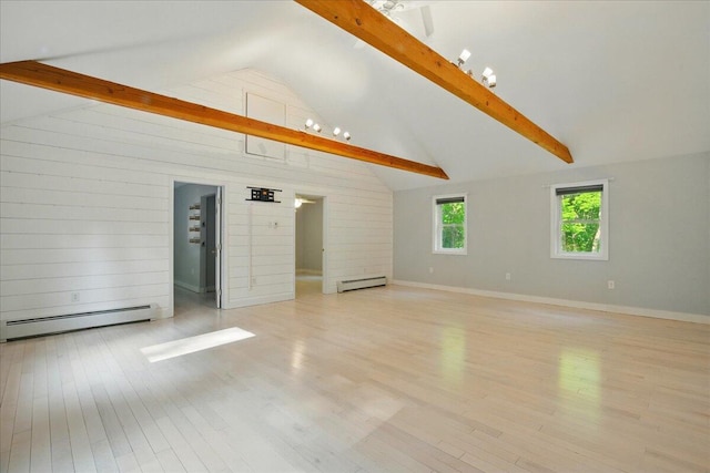 14 Goshen Ln, New Gloucester, ME 04260 - unfurnished living room featuring a baseboard heating unit, light wood finished floors, and baseboards