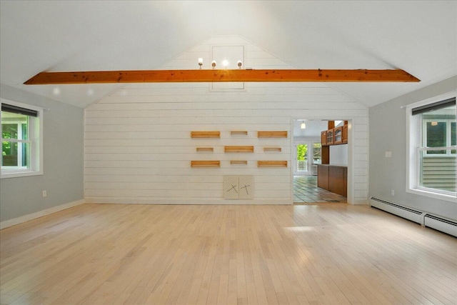 14 Goshen Ln, New Gloucester, ME 04260 - unfurnished living room featuring light wood finished floors, plenty of natural light, and a baseboard radiator