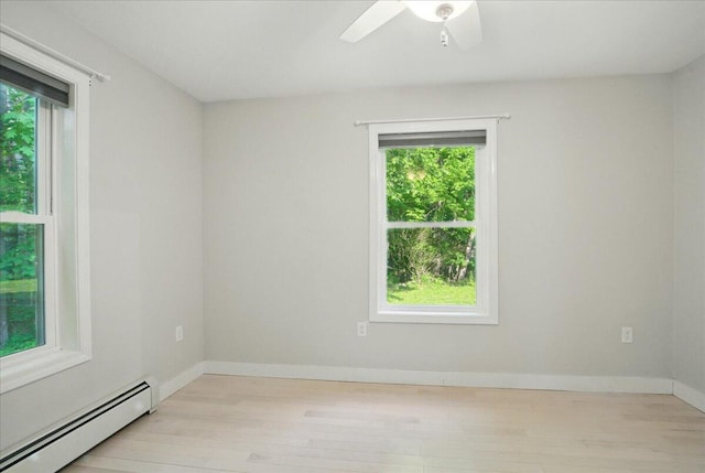 14 Goshen Ln, New Gloucester, ME 04260 - unfurnished room featuring baseboard heating, plenty of natural light, light wood finished floors, and ceiling fan