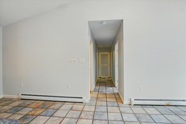 14 Goshen Ln, New Gloucester, ME 04260 - hall featuring a baseboard heating unit, a baseboard radiator, baseboards, and light stone finish floors