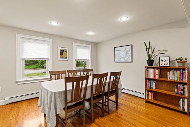 534 Summit St, Portland, ME 04103 - dining room with baseboard heating, healthy amount of natural light, light wood-style floors, and recessed lighting