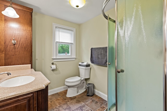 534 Summit St, Portland, ME 04103 - bathroom with a stall shower, vanity, and stone finish floors