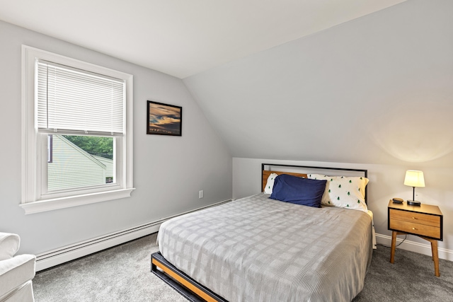 534 Summit St, Portland, ME 04103 - bedroom featuring carpet flooring, a baseboard radiator, and lofted ceiling