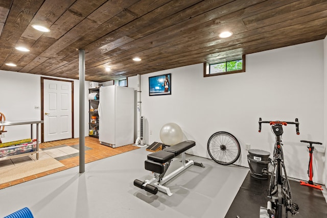 534 Summit St, Portland, ME 04103 - workout room with wood ceiling and recessed lighting