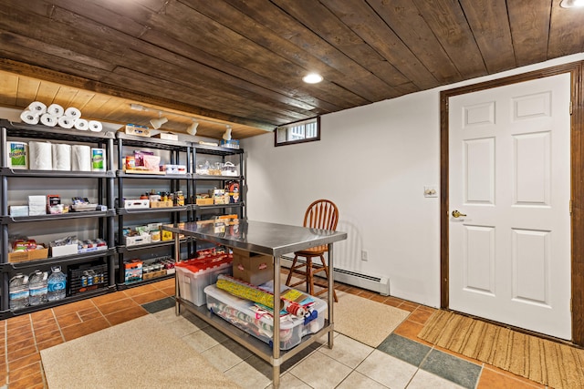 534 Summit St, Portland, ME 04103 - dining room with wooden ceiling, tile patterned floors, baseboard heating, and recessed lighting