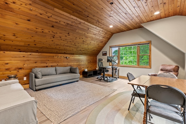 534 Summit St, Portland, ME 04103 - office area featuring recessed lighting, vaulted ceiling, wood finished floors, wood ceiling, and wooden walls