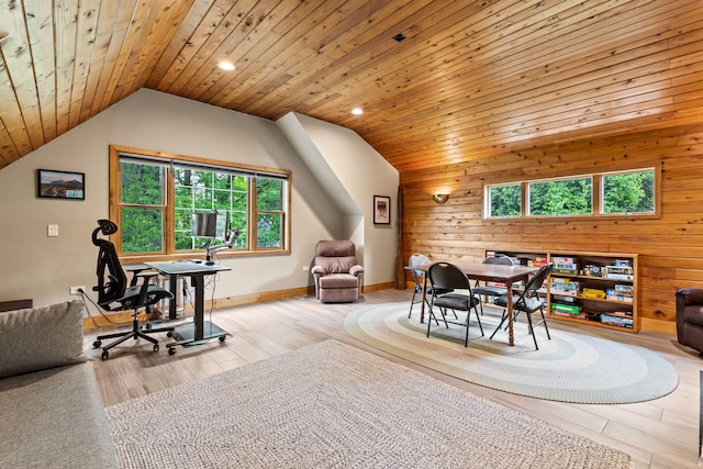 534 Summit St, Portland, ME 04103 - office area featuring lofted ceiling, wooden walls, wood finished floors, recessed lighting, and wooden ceiling