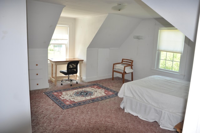 5 Charles St, Orono, ME 04473 - bedroom featuring carpet, lofted ceiling, and an office area