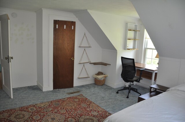 5 Charles St, Orono, ME 04473 - bedroom featuring carpet flooring, baseboards, crown molding, and an office area