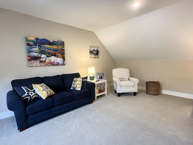 3 Jennifer Ln Unit 1, Wells, ME 04090 - carpeted living area with vaulted ceiling and baseboards